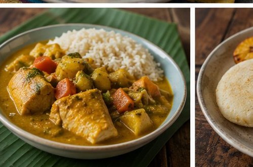 Pollo guisado con arroz blanco, preparado por Gastro Plus.